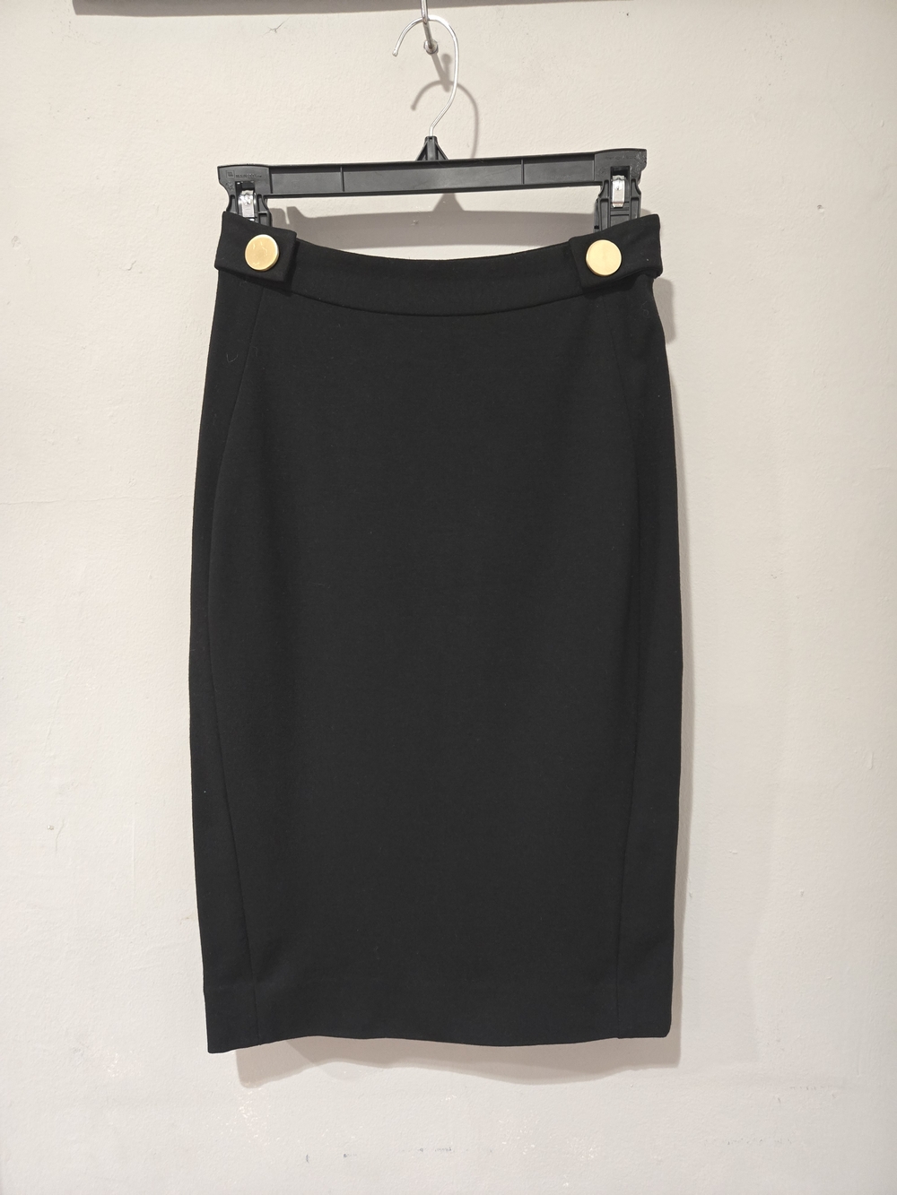 Diane Von Furstenberg Black Pencil Skirt with Gold Buttons